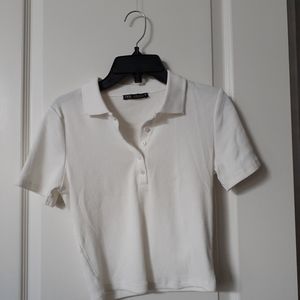 Zara white cropped polo t-shirt